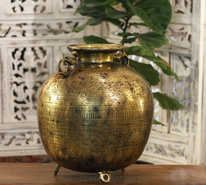 Brass Vintage Carved Planter
