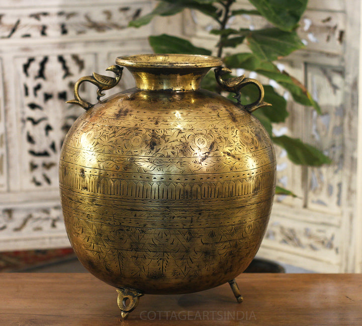 Brass Vintage Carved Planter