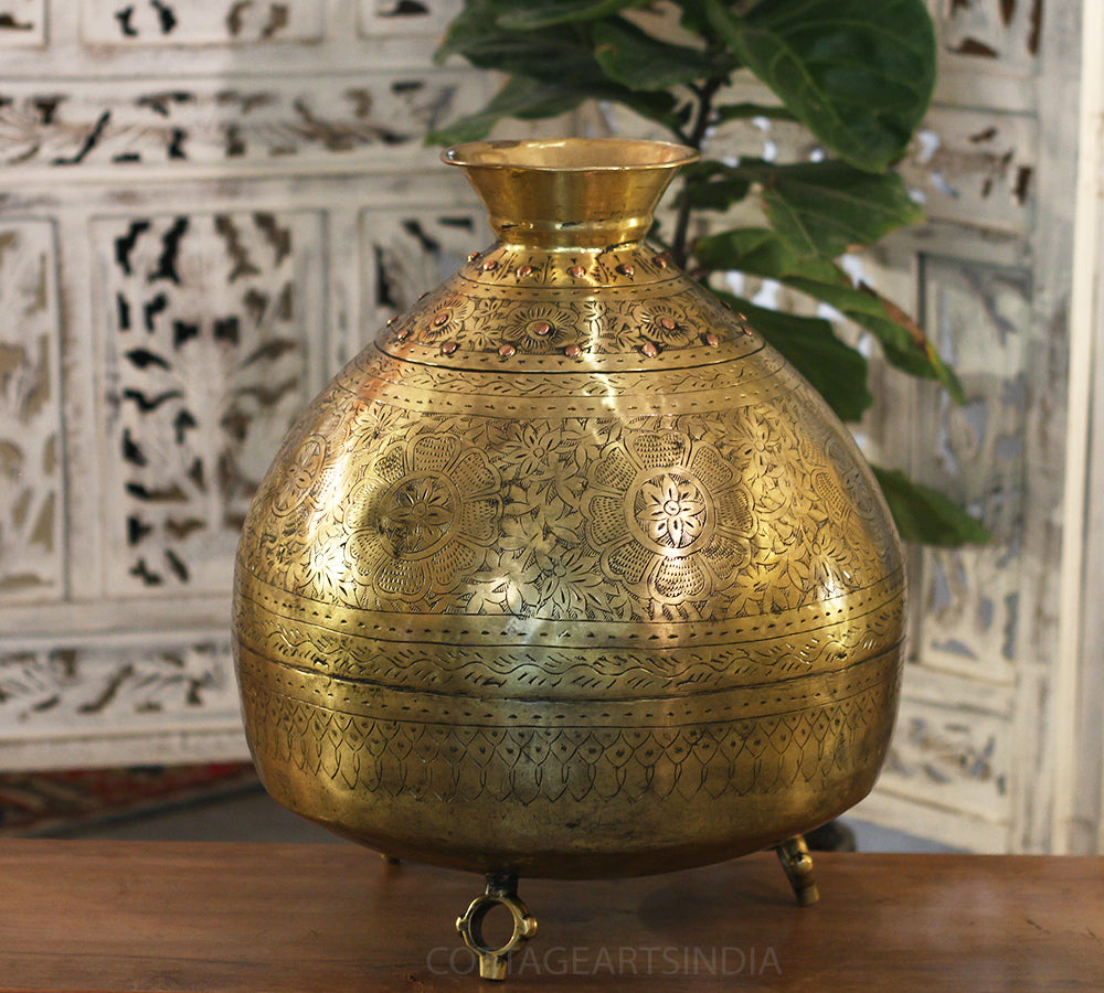 Brass Vintage Carved Planter