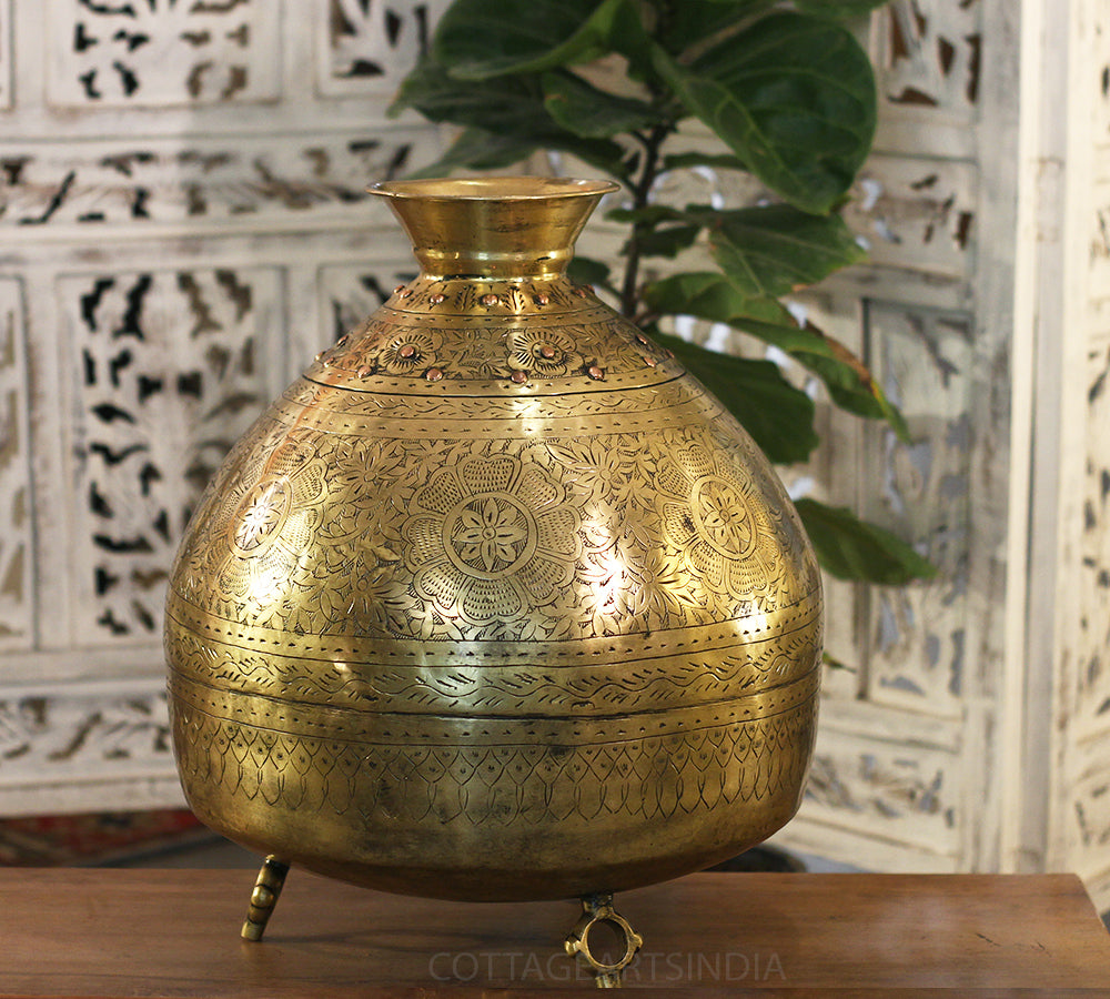 Brass Vintage Carved Planter