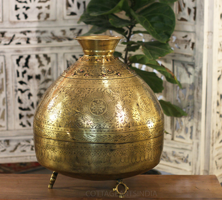 Brass Vintage Carved Planter