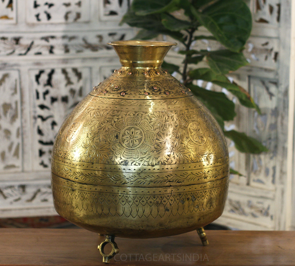 Brass Vintage Carved Planter