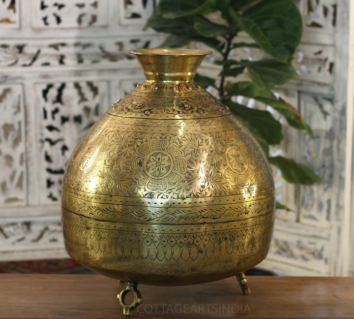 Brass Vintage Carved Planter