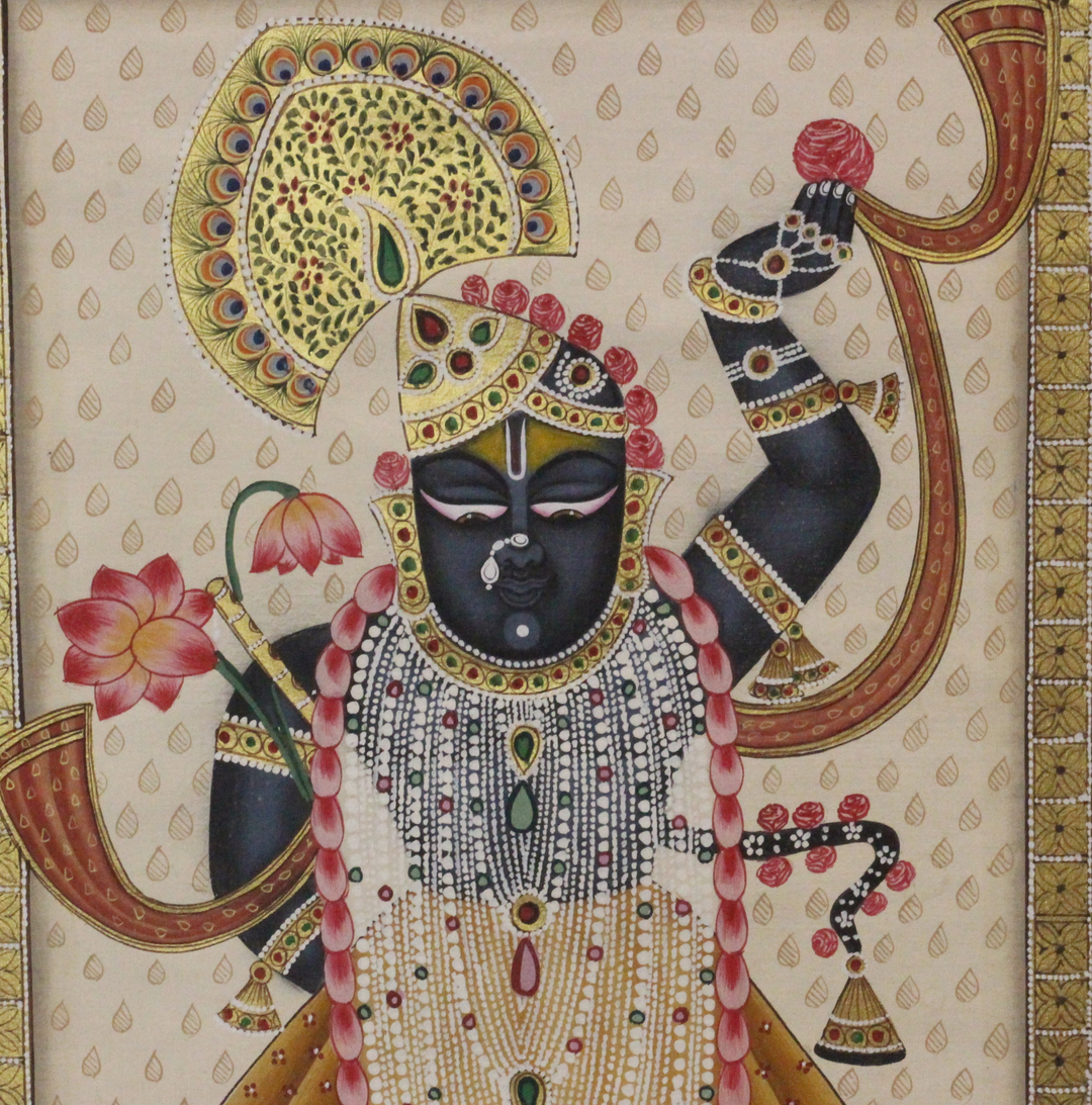 Shrinathji with Gopis – Pichwai Devotional Garden Scene