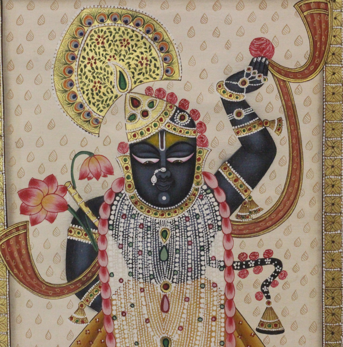 Shrinathji with Gopis – Pichwai Devotional Garden Scene