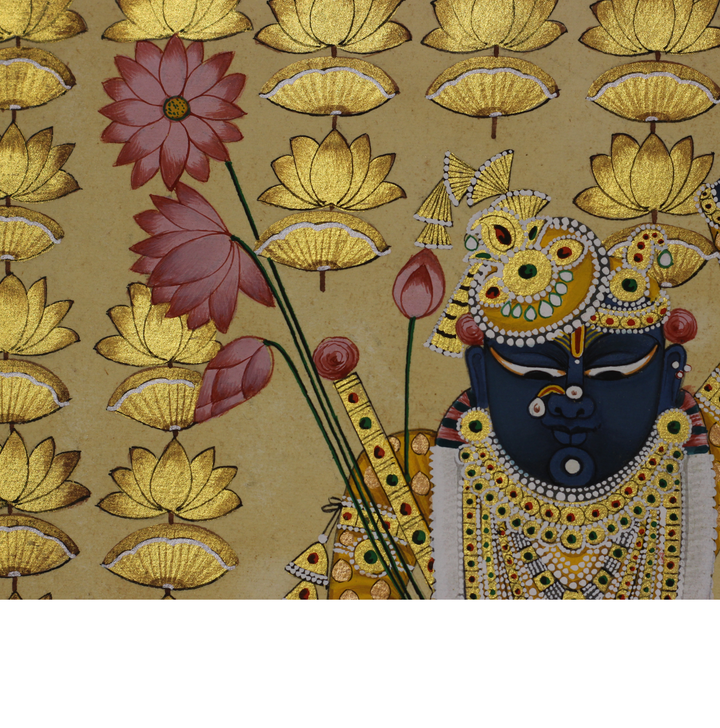 Sacred Shrinathji Pichwai Painting with Gold Accents on Paper