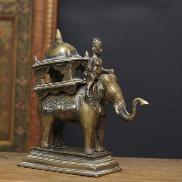 Brass Vintage Elephant Trunk Up With Mahavat 10"