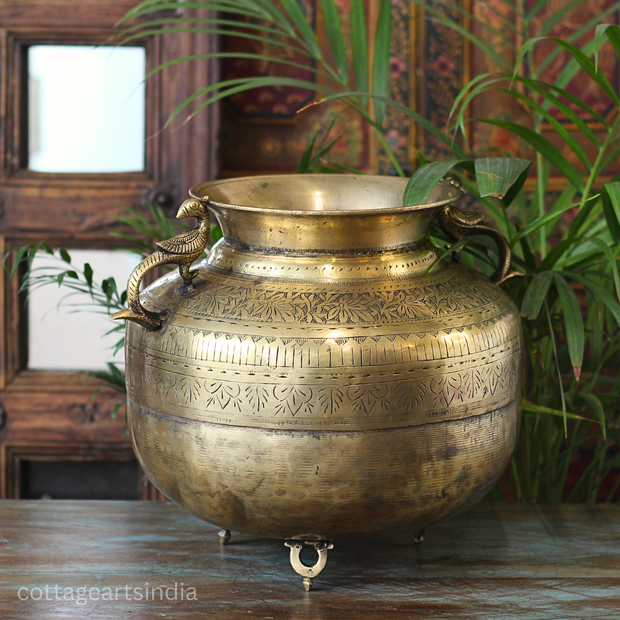 Brass Vintage Carved Planter