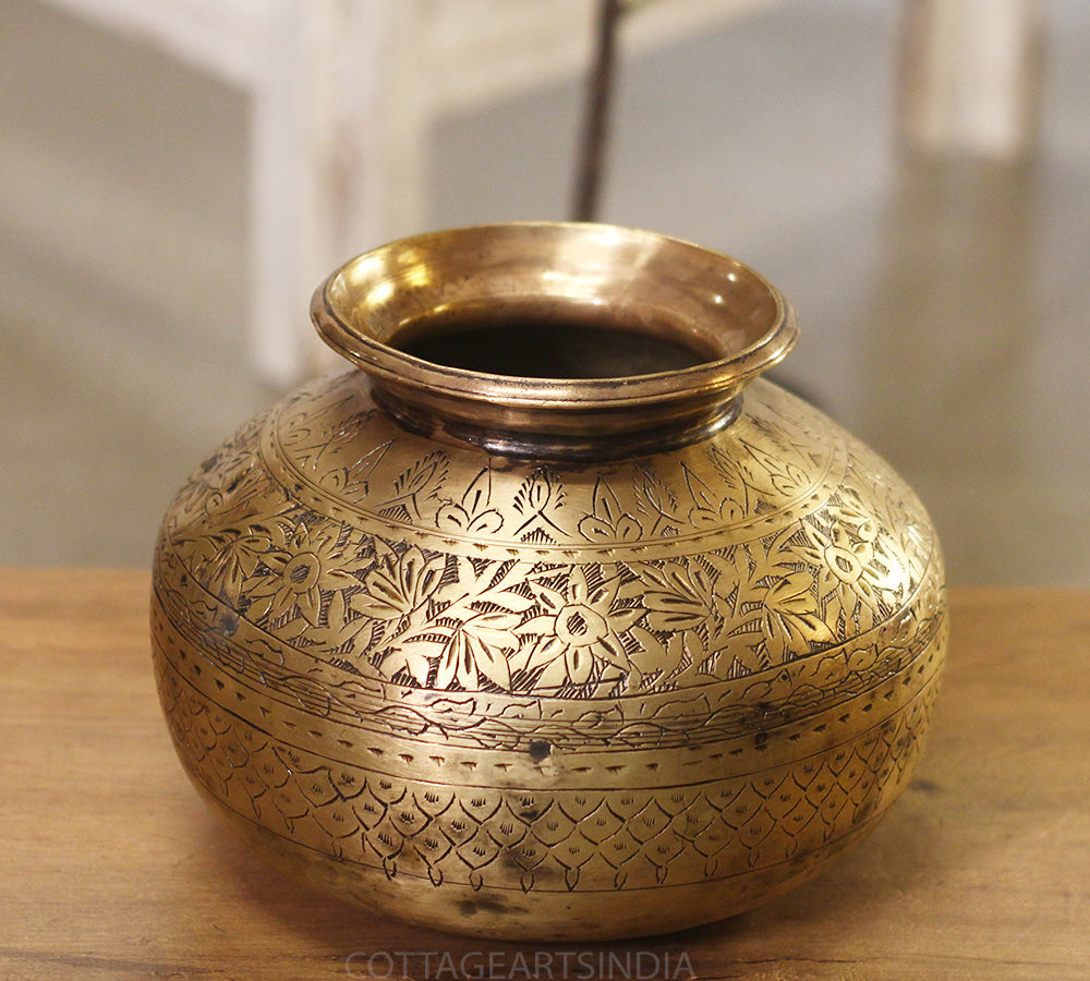 Brass Vintage Carved Planter