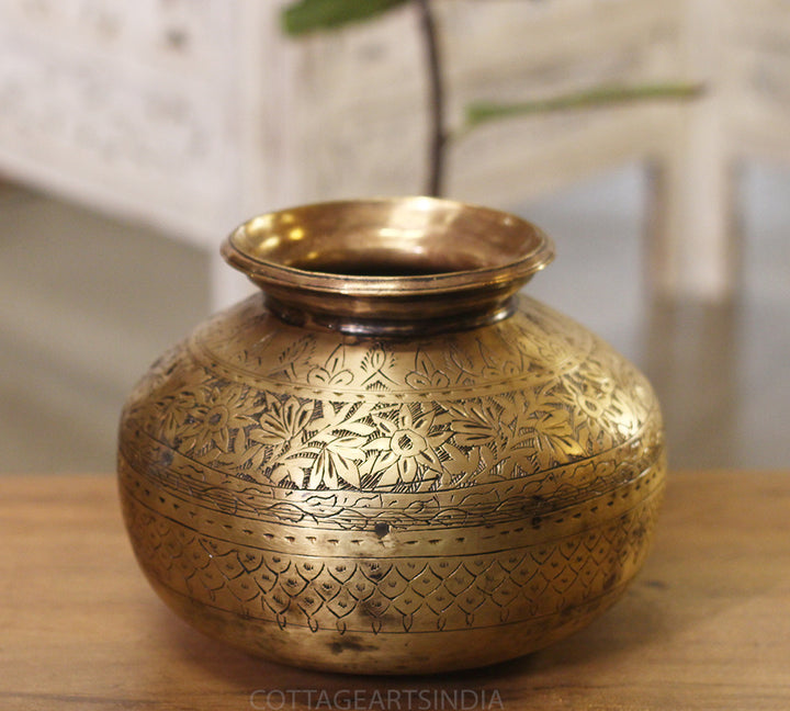 Brass Vintage Carved Planter
