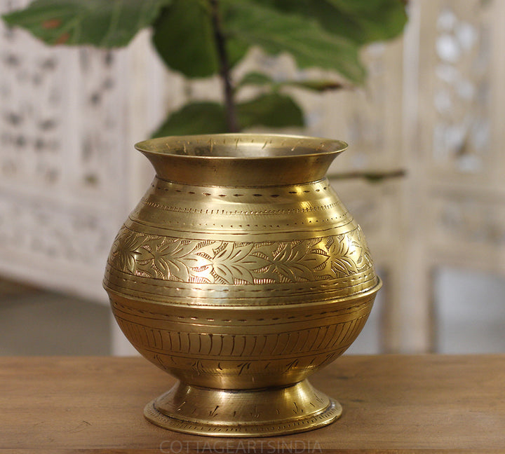Brass Vintage Carved Planter