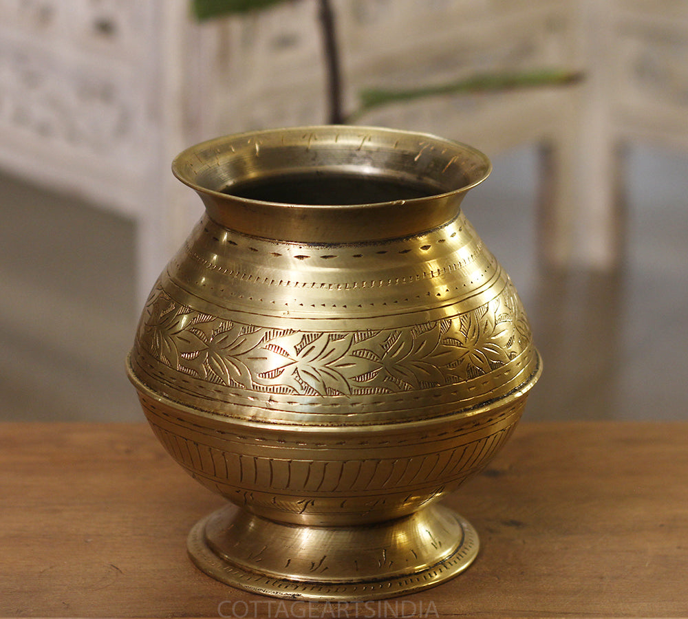Brass Vintage Carved Planter