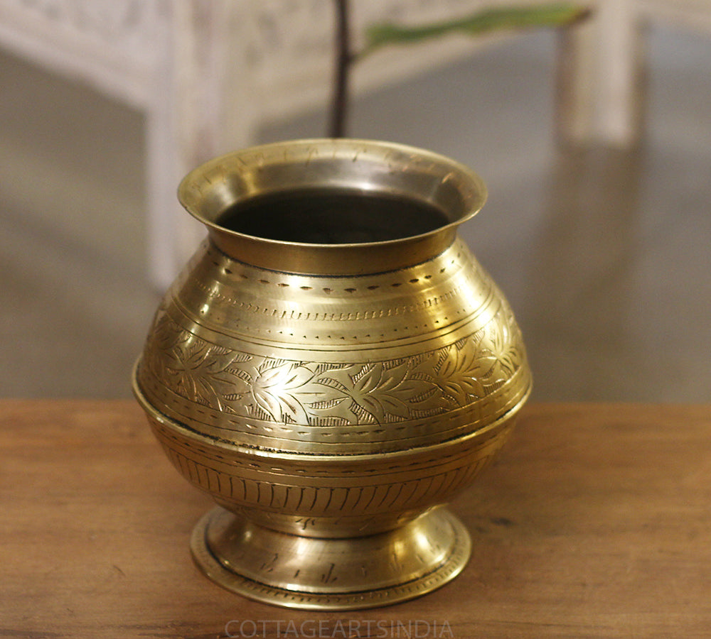 Brass Vintage Carved Planter