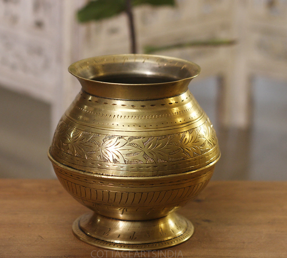 Brass Vintage Carved Planter