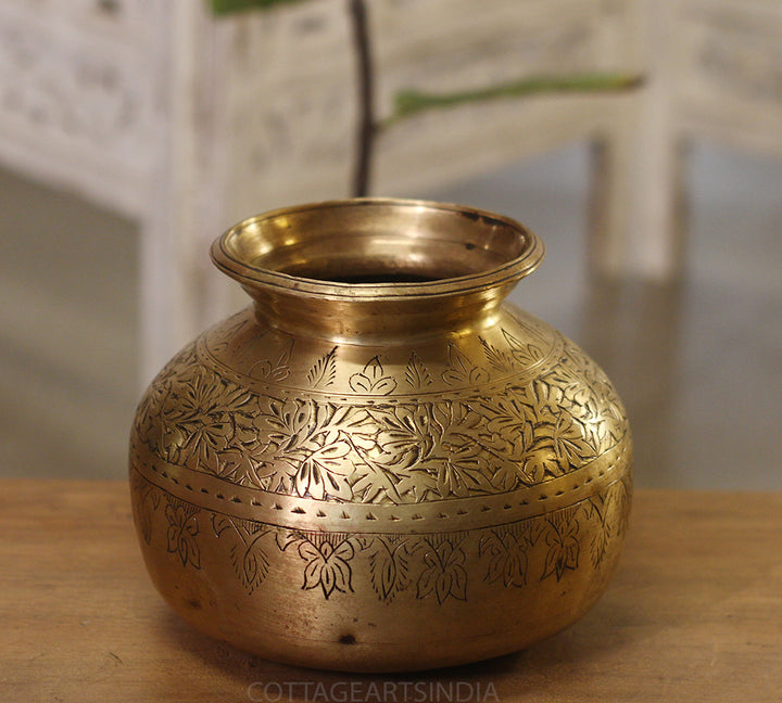 Brass Vintage Carved Planter