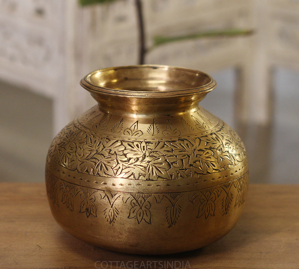 Brass Vintage Carved Planter