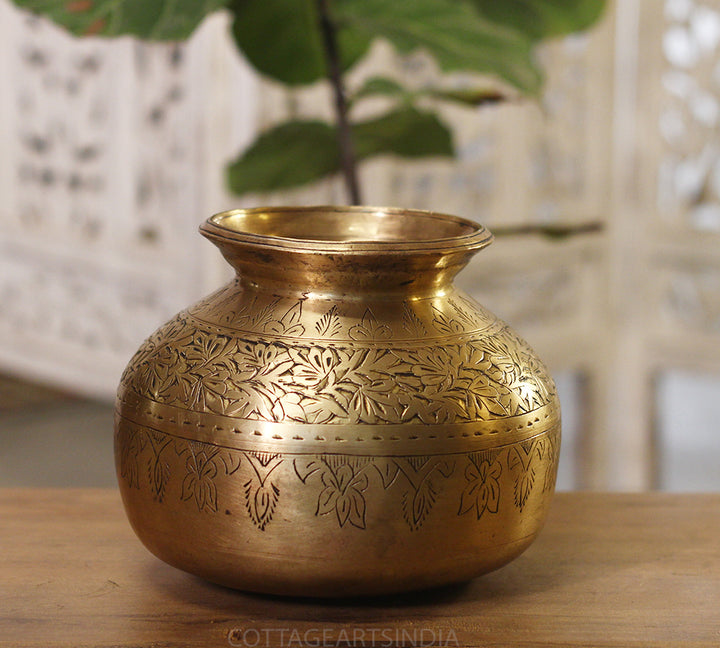 Brass Vintage Carved Planter