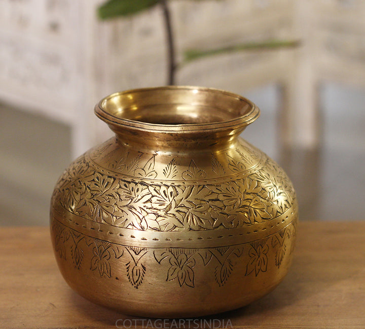 Brass Vintage Carved Planter