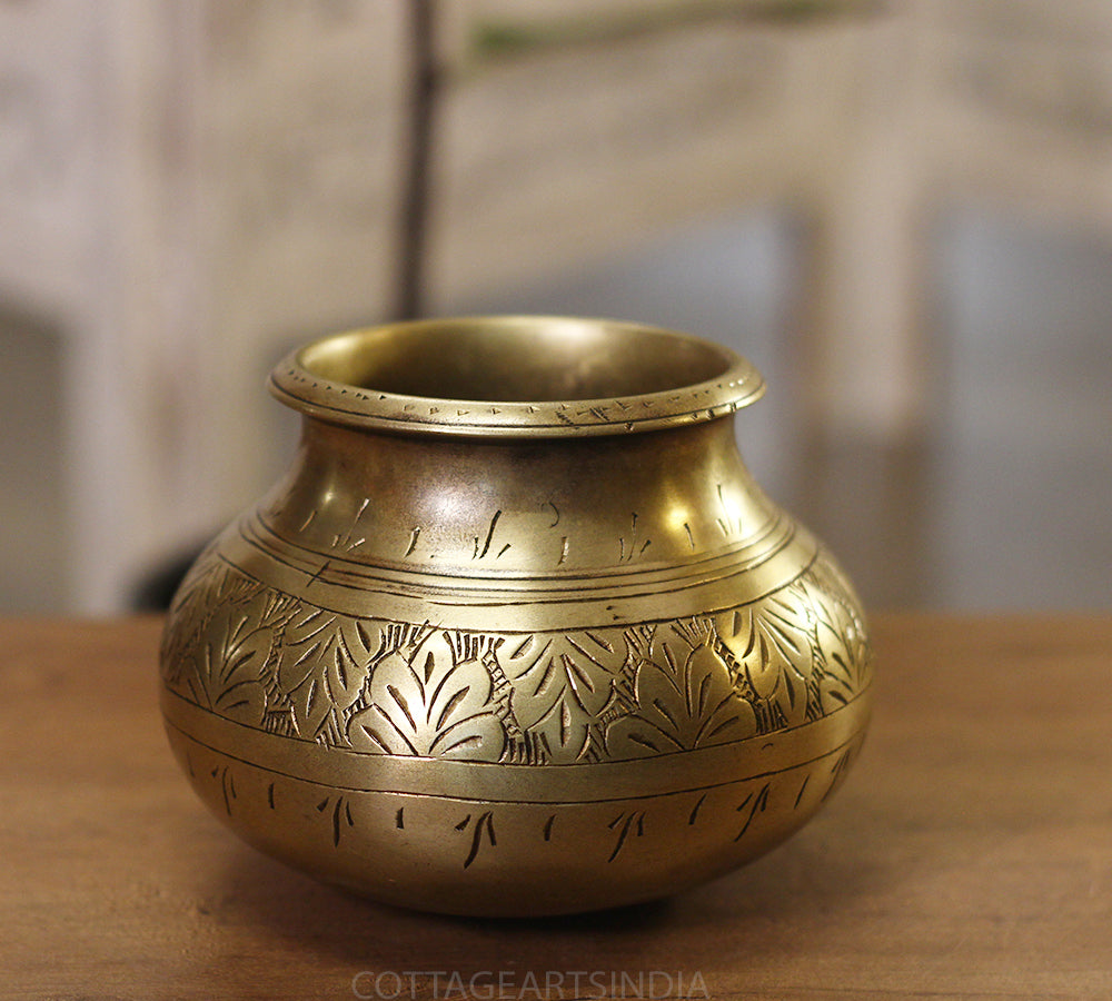 Brass Vintage Carved Planter