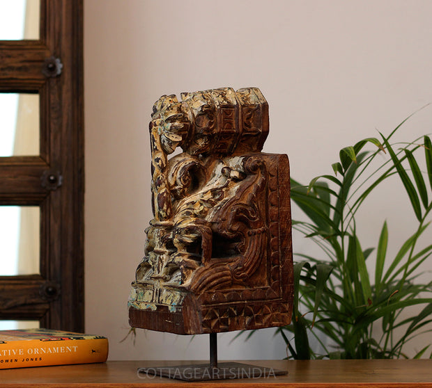 Vintage Hand-Carved Teak Wood Bracket Sculpture | Heritage Décor