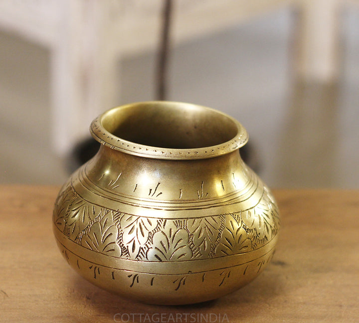 Brass Vintage Carved Planter