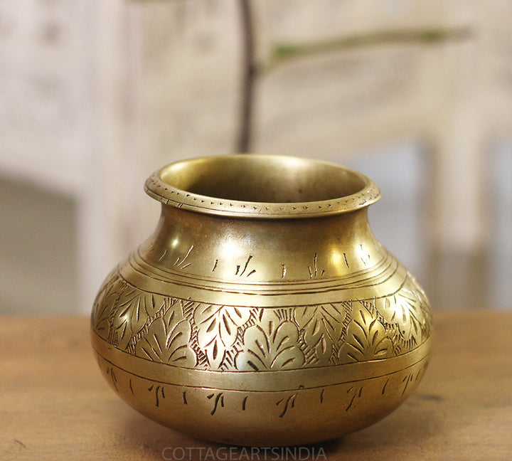 Brass Vintage Carved Planter