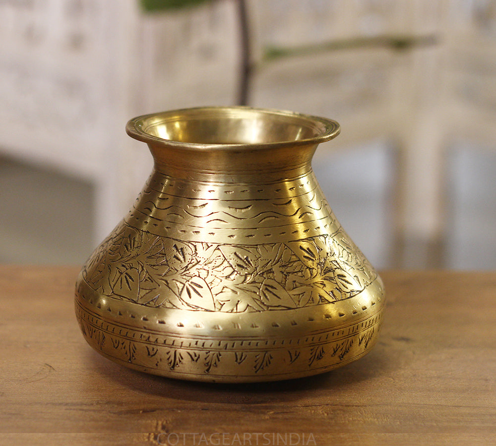 Brass Vintage Carved Planter