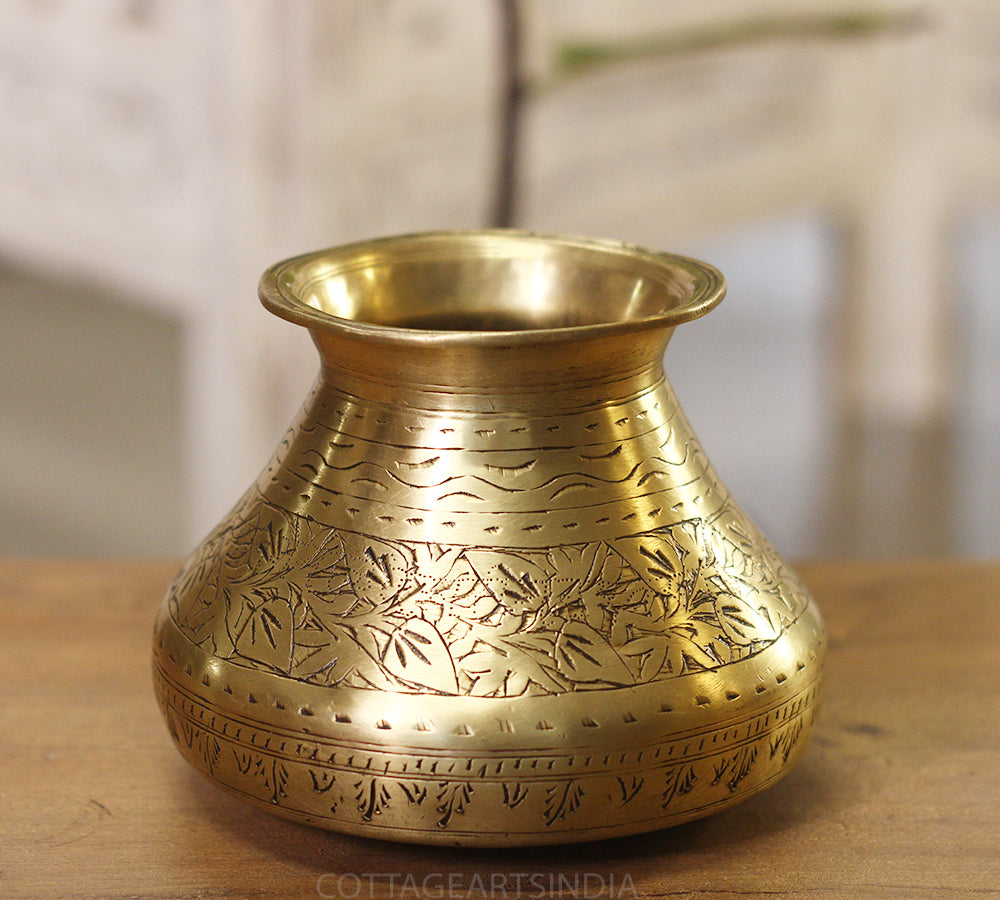 Brass Vintage Carved Planter