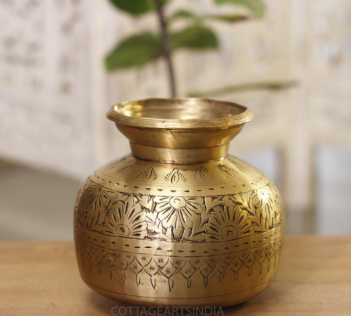 Brass Vintage Carved Planter