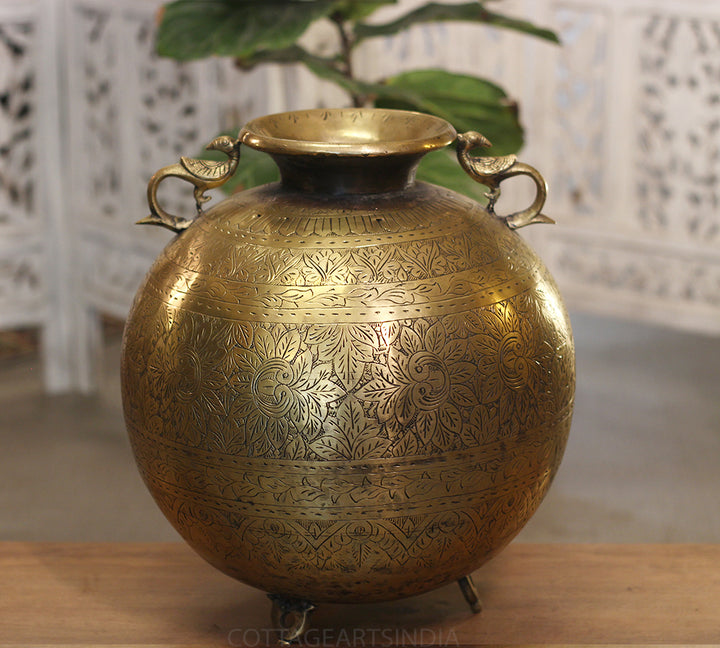 Brass Vintage Carved Planter