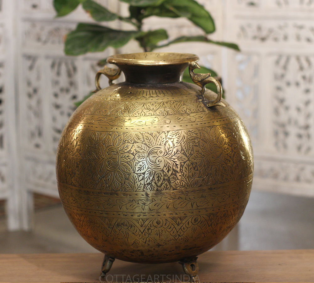 Brass Vintage Carved Planter