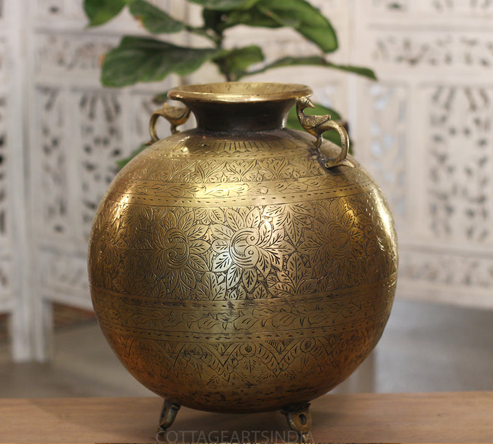 Brass Vintage Carved Planter