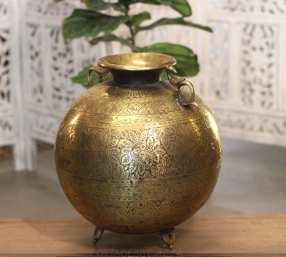 Brass Vintage Carved Planter