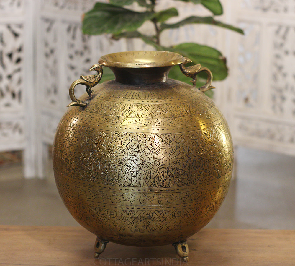 Brass Vintage Carved Planter