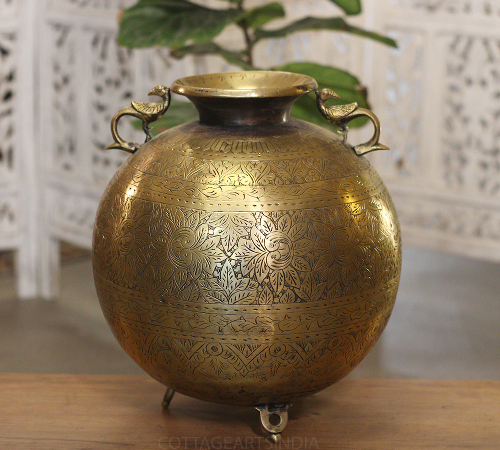 Brass Vintage Carved Planter