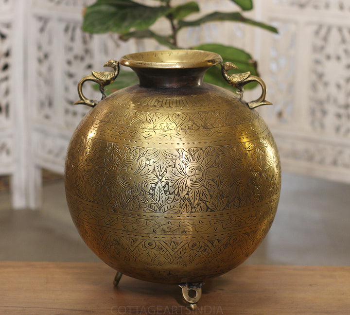 Brass Vintage Carved Planter