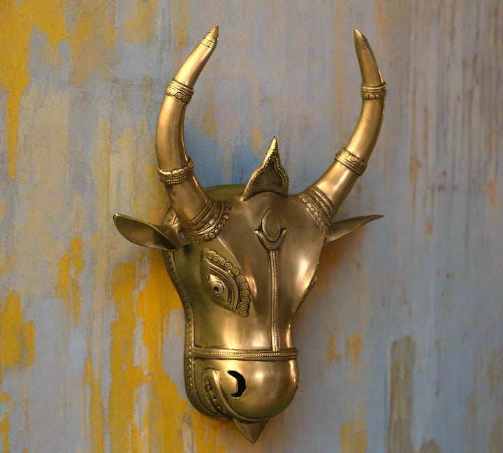 Brass Bull Head Fine Carving Wall Hanging