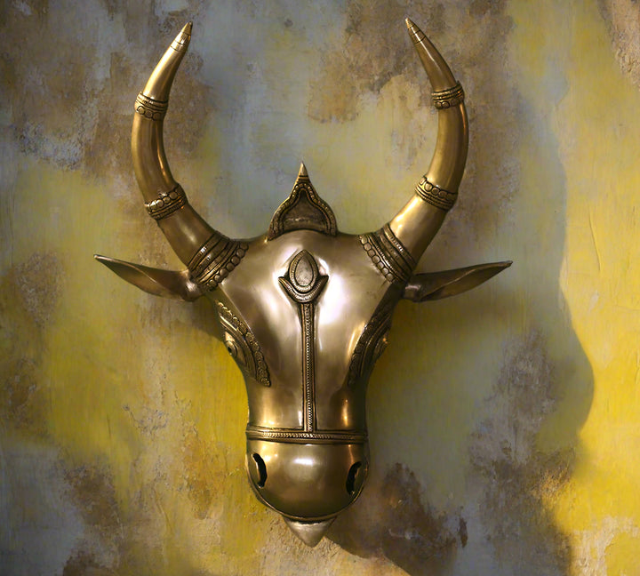 Brass Bull Head Fine Carving Wall Hanging