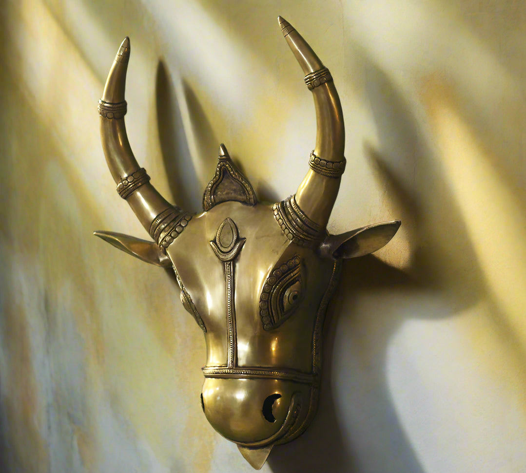 Brass Bull Head Fine Carving Wall Hanging