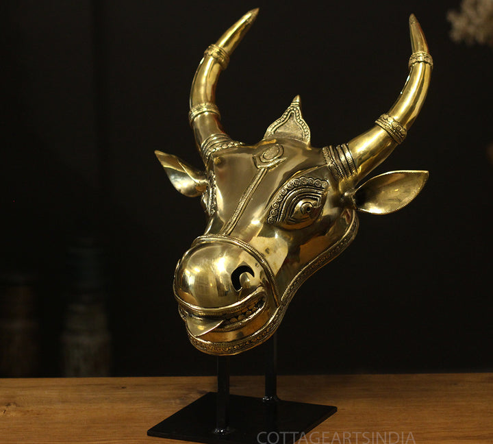 Brass Bull Head On Stand