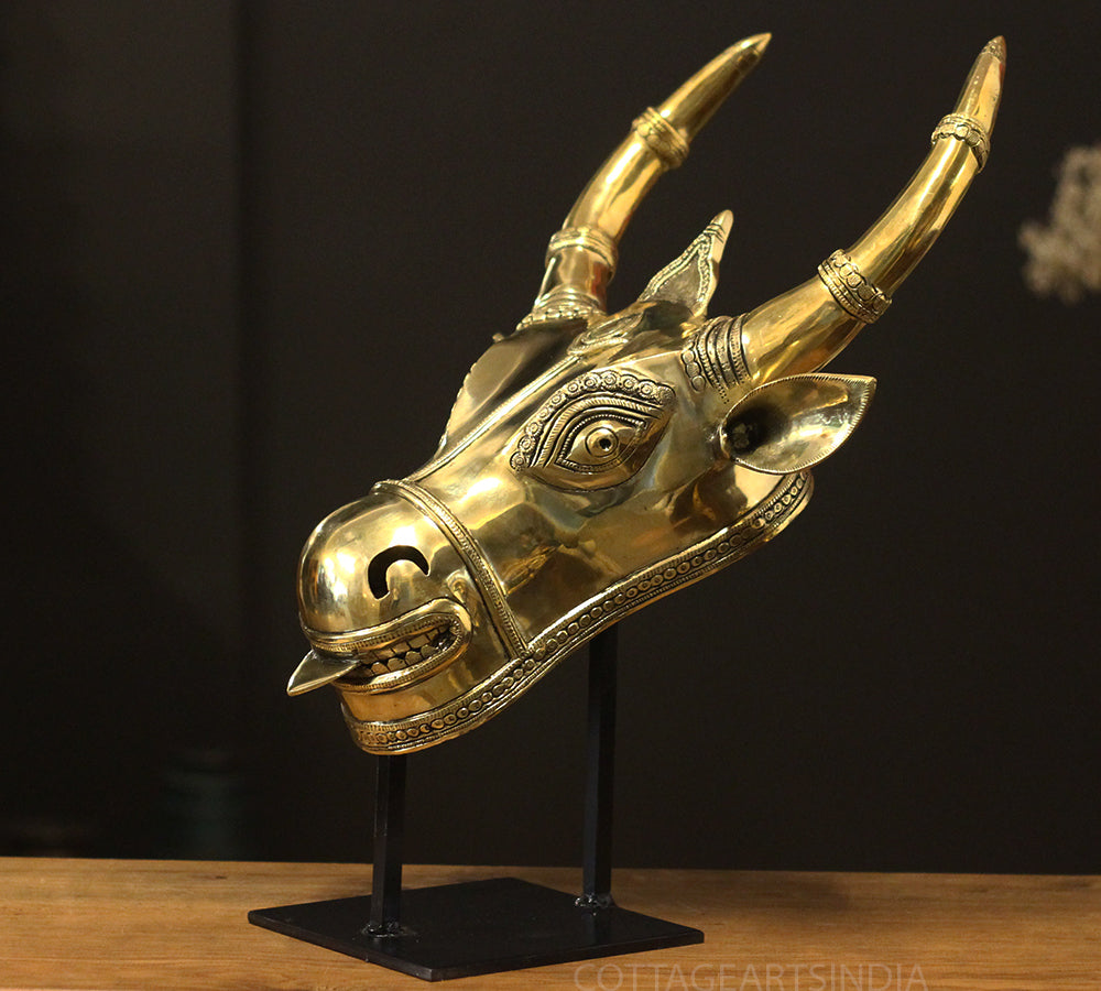 Brass Bull Head On Stand