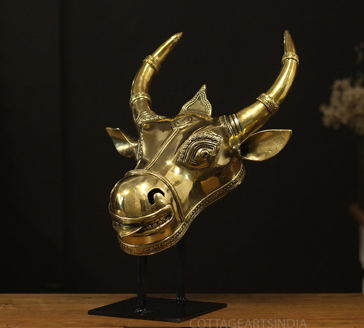 Brass Bull Head On Stand