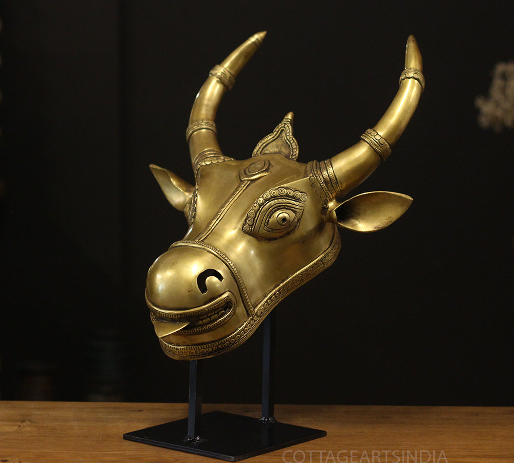 Brass Bull Head On Stand Antique Brass Finish