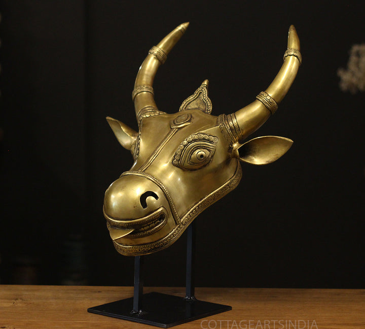 Brass Bull Head On Stand Antique Brass Finish