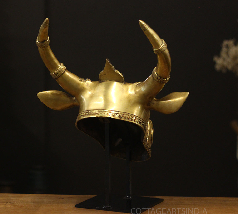 Brass Bull Head On Stand Antique Brass Finish