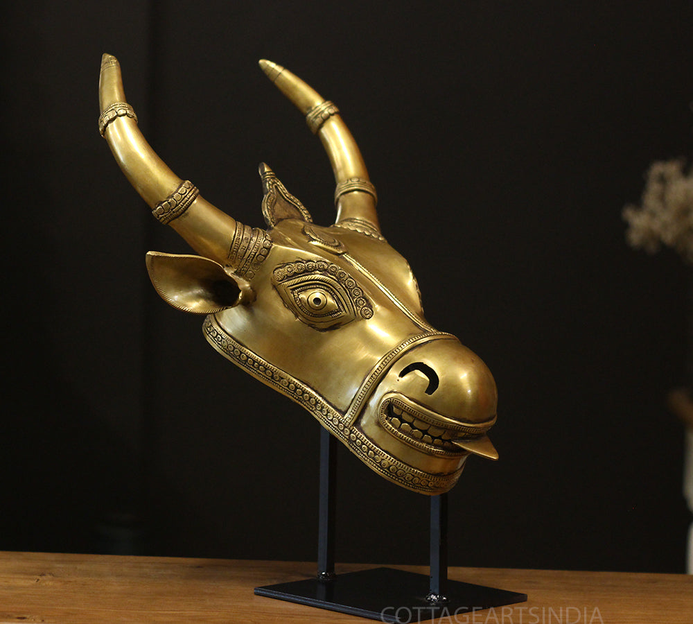 Brass Bull Head On Stand Antique Brass Finish