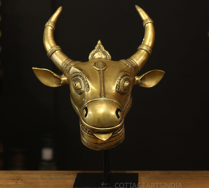 Brass Bull Head On Stand Antique Brass Finish