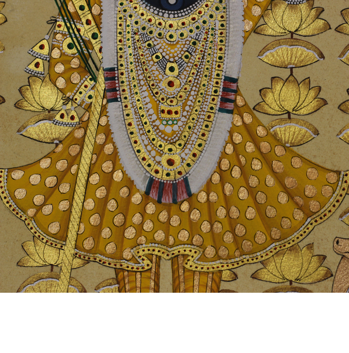 Sacred Shrinathji Pichwai Painting with Gold Accents on Paper