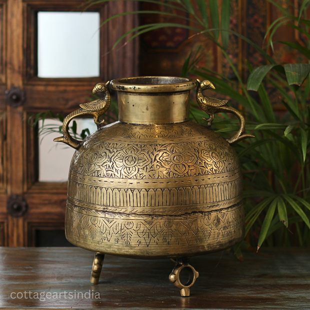 Brass Vintage Carved Planter