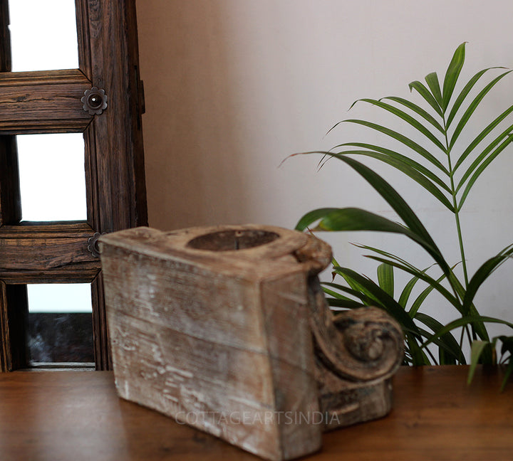 Vintage Teak Wood Haveli Pillar Base | Reclaimed Wooden Pedestal Stand